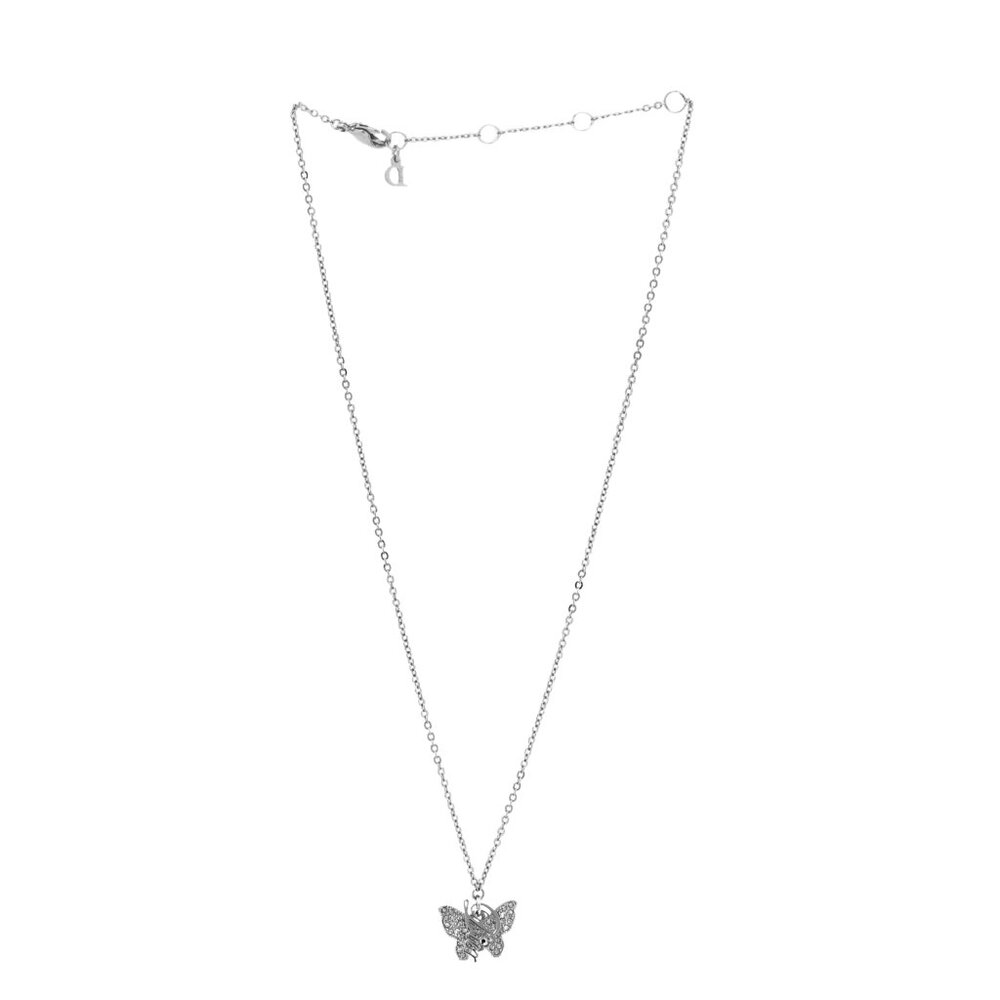 Christian Dior Crystal Butterfly Necklace Silver